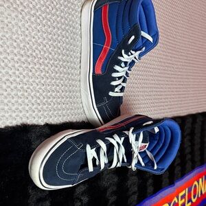 Vans Blue and Red High-Top Sneakers